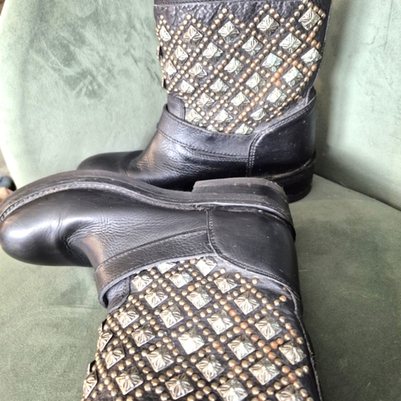 Studded Black Leather Ankle Boots - Picture 9 of 9